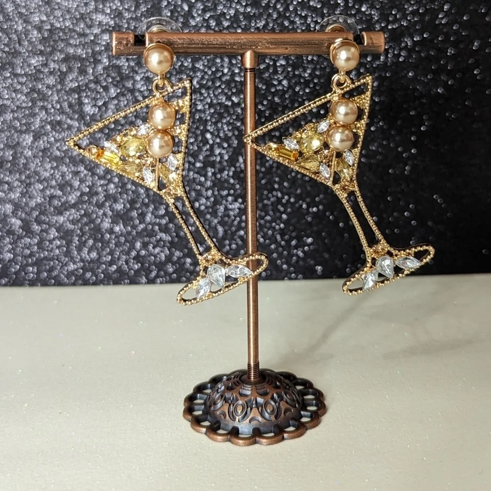Martini gold bling drop earrings - Picture 2 of 4
